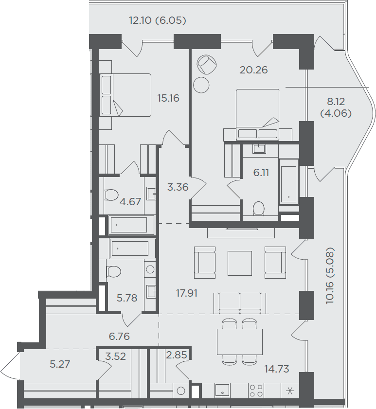 Планировка: 3-комнатная квартира 106,4 м² в ЖК «FORIVER»
