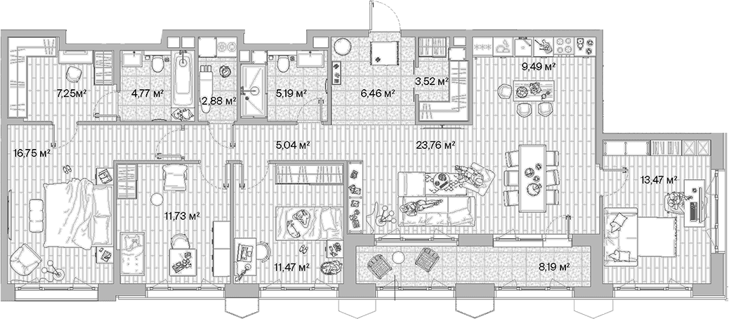 Планировка: Квартира евро-5 121,8 м² в ЖК «МЫС»