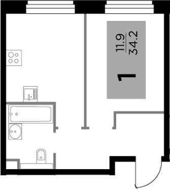 Планировка: 1-комнатная квартира 35,5 м² в ЖК «Белый Град»