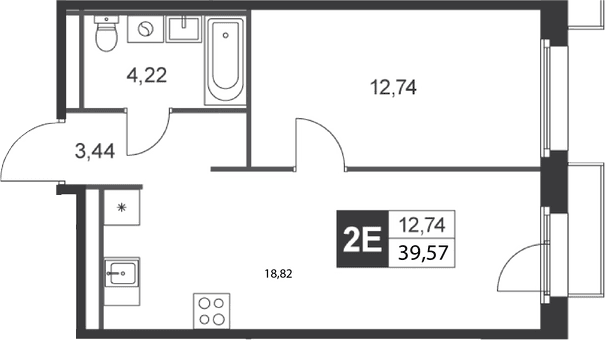 Планировка: Евродвушка 39,6 м² в ЖК «Слобода»