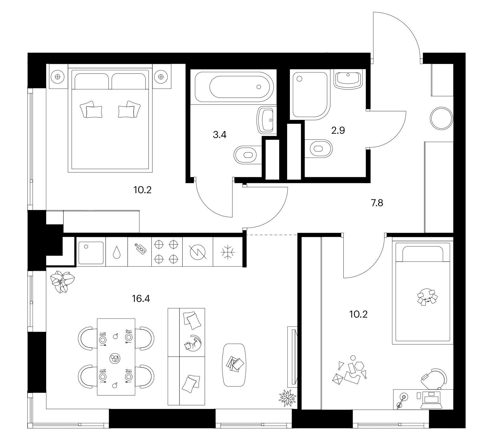 Планировка: 2-комнатная квартира 50,9 м² в ЖК «2-й Иртышский»