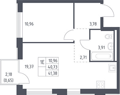 Планировка: Евродвушка 40,7 м² в ЖК «Рублевский квартал»