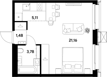 Планировка: Студия 31,5 м² в ЖК «ЭВО»