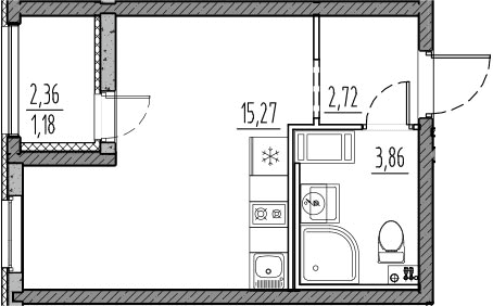 Планировка: Студия 21,9 м² в ЖК «Новый Московский»