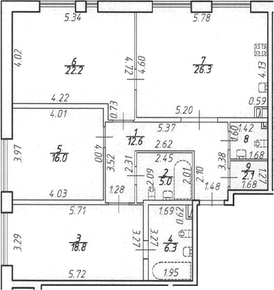 Планировка: Квартира евро-4 111,9 м² в ЖК «Дефанс»