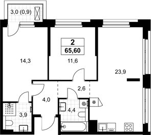 Планировка: Евротрёшка 64,7 м² в ЖК «Хольм»