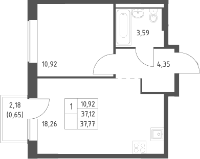 Планировка: Евродвушка 37,1 м² в ЖК «Большое Юрлово»