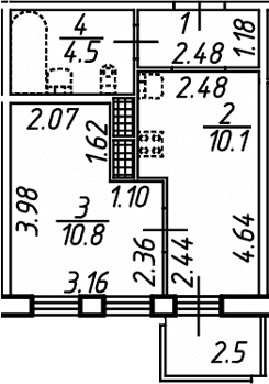 Планировка: 1-комнатная квартира 28,3 м² в ЖК «Аэросити Клаб»