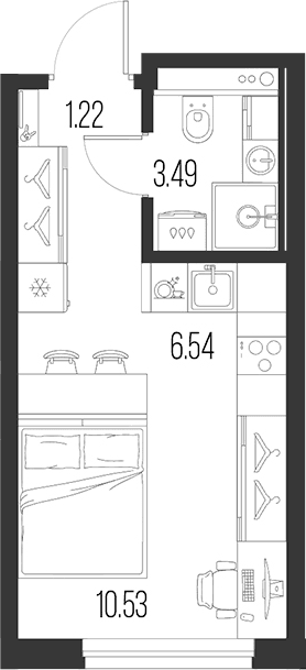 Планировка: Студия 21,8 м² в ЖК «Новая земля»