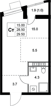 Планировка: Студия 28,5 м² в ЖК «Легенда Коренево»