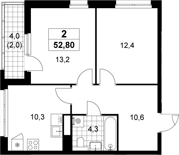 Планировка: 2-комнатная квартира 50,8 м² в ЖК «Деснаречье»