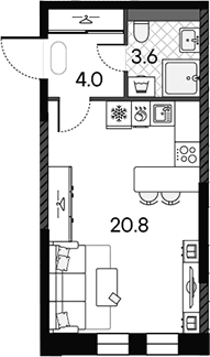 Планировка: Студия 28,4 м² в ЖК «МАРК»