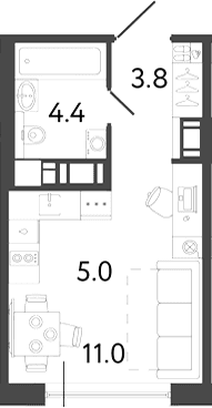 Планировка: Студия 24,2 м² в ЖК «Передвижники 2»