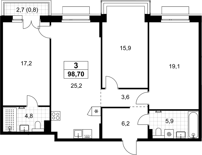 Планировка: Квартира евро-4 97,9 м² в ЖК «Хольм»