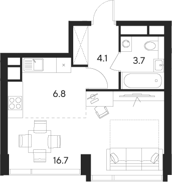 Планировка: Студия 31,3 м² в ЖК «Инди Тауэрз от Аквилон»