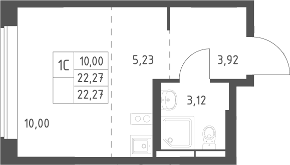 Планировка: Студия 22,3 м² в ЖК «Большое Юрлово»