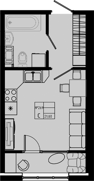 Планировка: Студия 21,8 м² в ЖК «PIXEL»