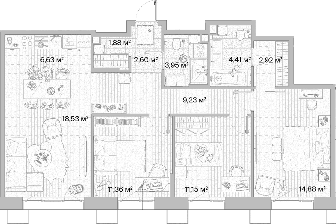 Планировка: Квартира евро-4 87,5 м² в ЖК «МЫС»