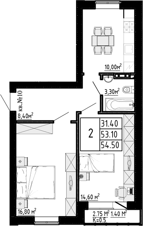 2-комнатная квартира