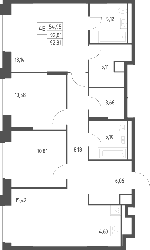 Планировка: Квартира евро-4 92,8 м² в ЖК «Верейская 41»