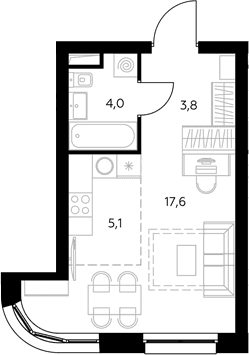 Планировка: Студия 30,7 м² в ЖК «Адмирал»