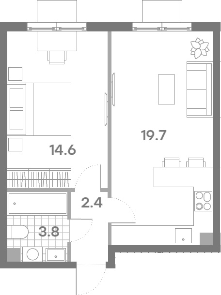 Планировка: Евродвушка 40,5 м² в ЖК «ПаркСайд»