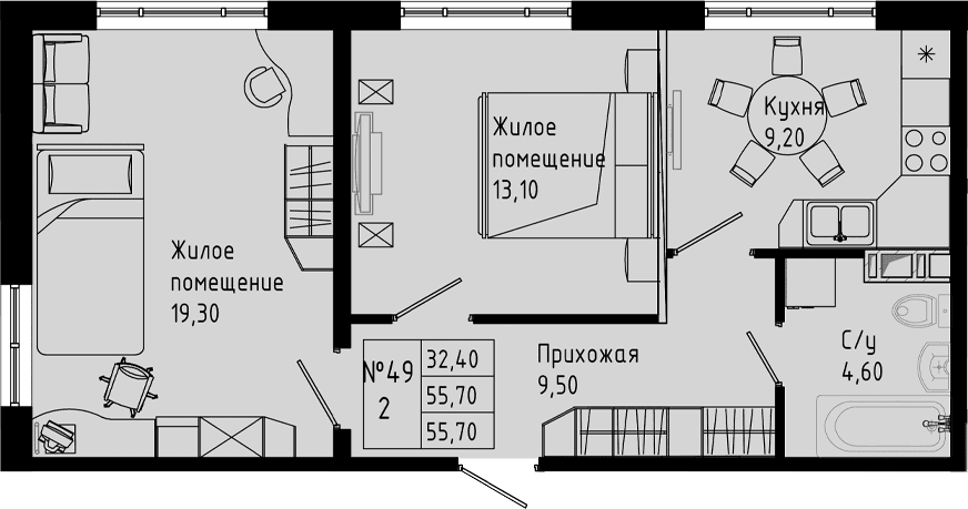 2-комнатная квартира