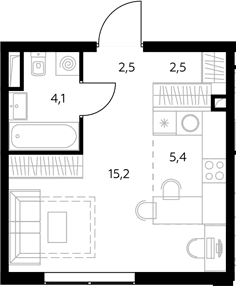 Планировка: Студия 30 м² в ЖК «Адмирал»