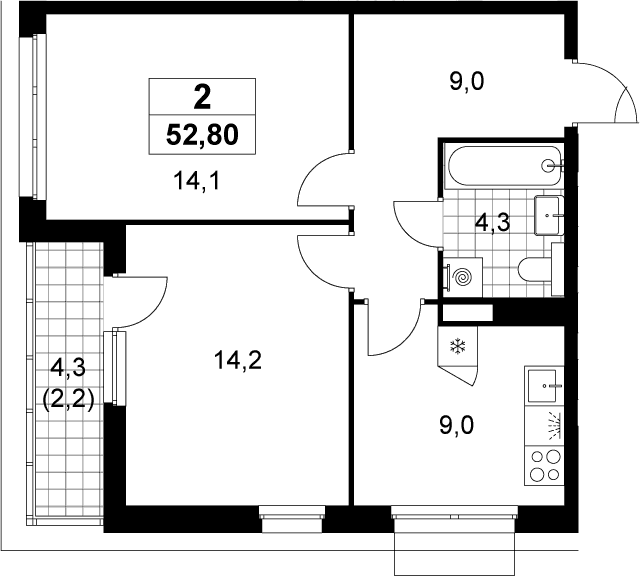Планировка: 2-комнатная квартира 50,6 м² в ЖК «Деснаречье»