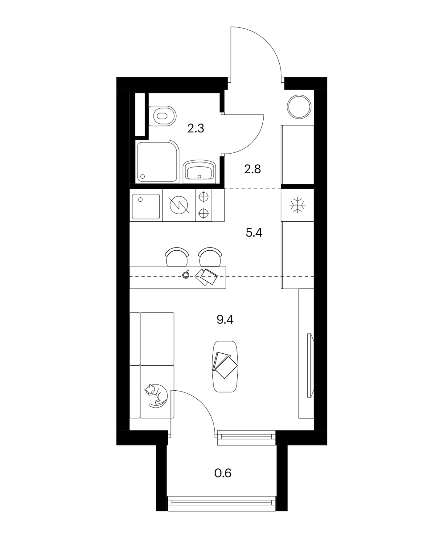 Планировка: Студия 19,9 м² в ЖК «Белая Дача парк»