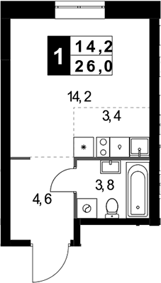 Планировка: Студия 26 м² в ЖК «1-й Измайловский»
