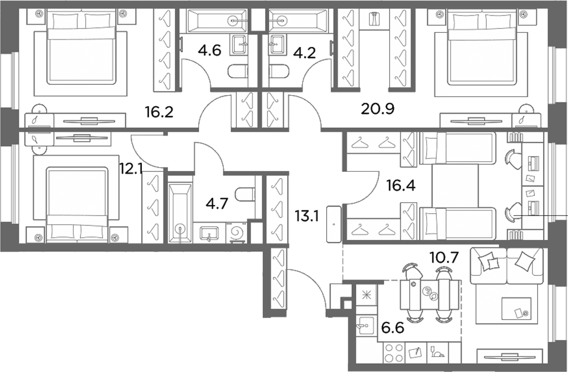 Планировка: Квартира евро-5 109,5 м² в ЖК «Станиславский»