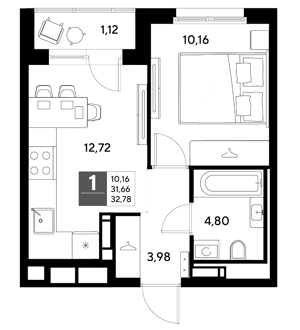 Планировка: 1-комнатная квартира 31,7 м² в ЖК «Догма Юкки»
