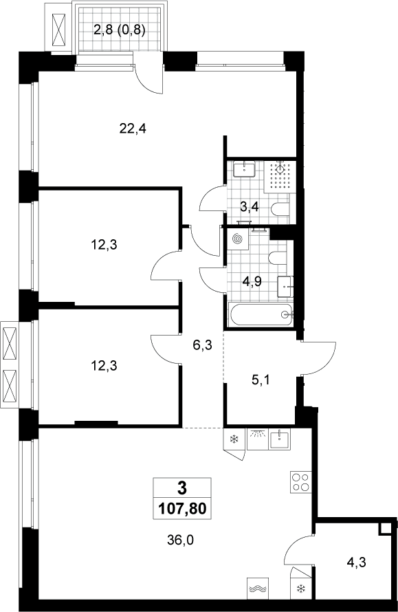 Планировка: Квартира евро-4 107 м² в ЖК «Хольм»