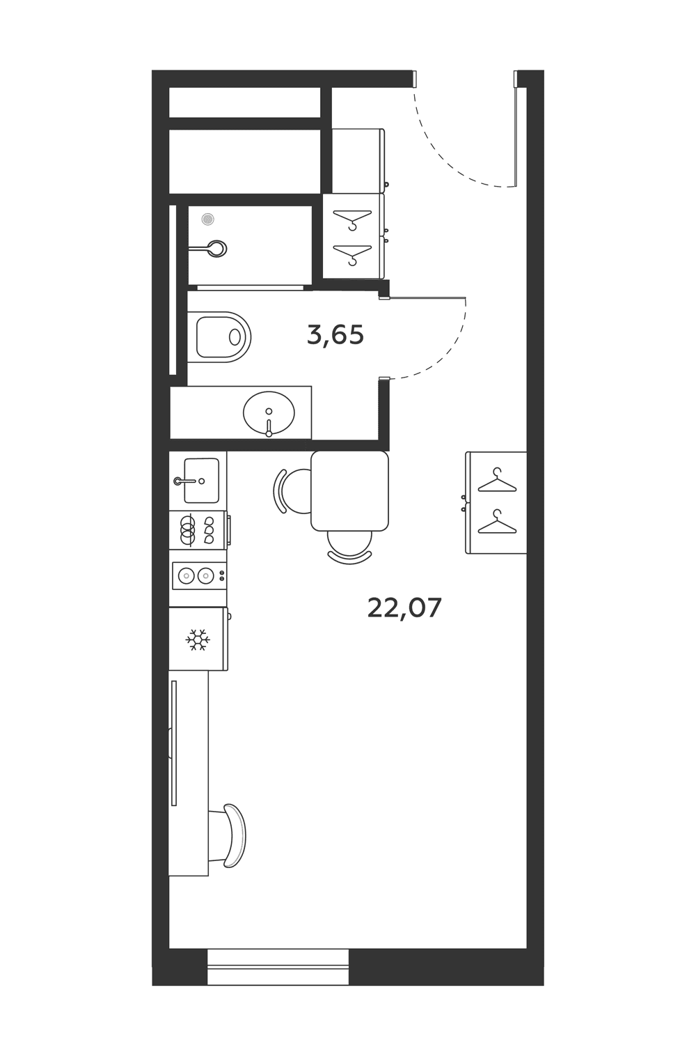 Планировка: Студия 25,8 м² в ЖК «МФК SAAN»