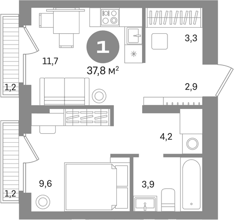 Планировка: 1-комнатная квартира 35,4 м² в ЖК «Первый квартал. Вторая очередь»