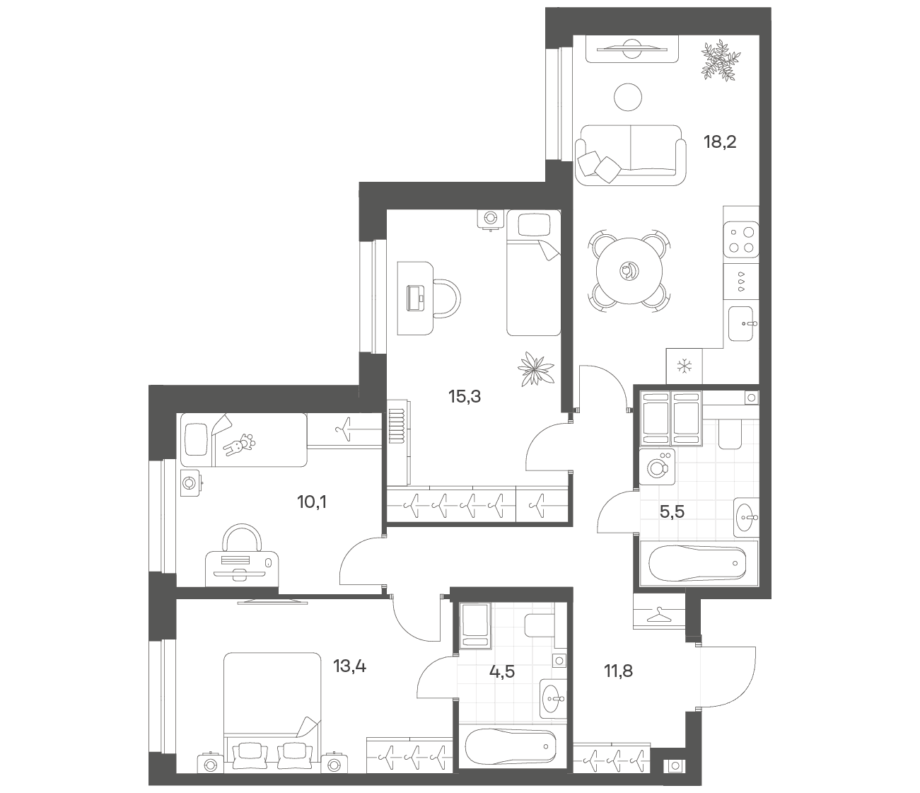 Планировка: Квартира евро-4 78,9 м² в ЖК «Речной Квартал»