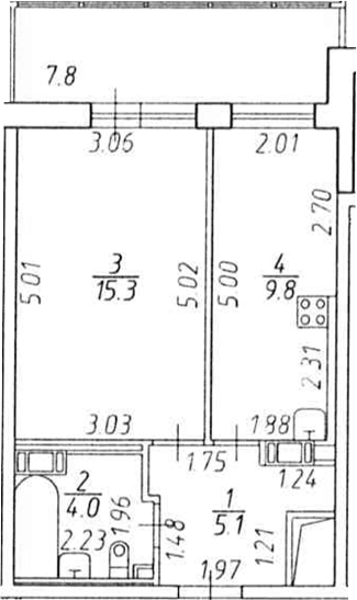 Планировка: 1-комнатная квартира 34,2 м² в ЖК «Экос»