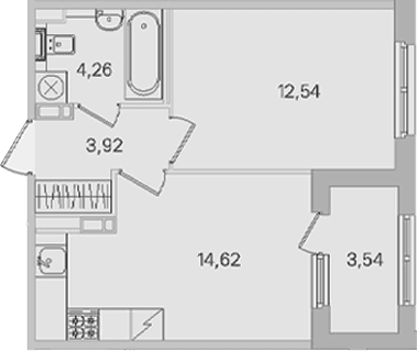 Планировка: 1-комнатная квартира 35,3 м² в ЖК «Дубровский»