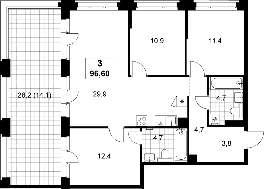 Планировка: Квартира евро-4 82,5 м² в ЖК «Хольм»