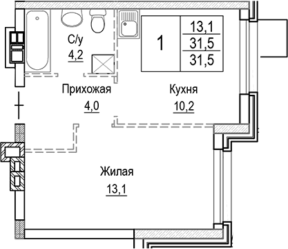 1-комнатная квартира