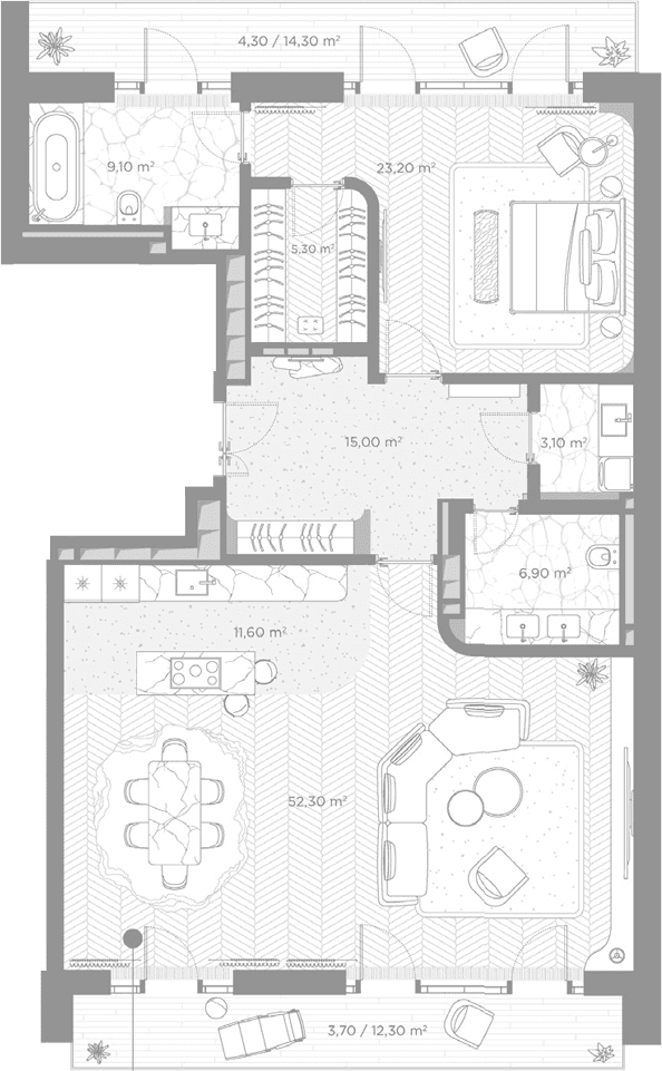 Планировка: 1-комнатная квартира 126,5 м² в ЖК «Николь»