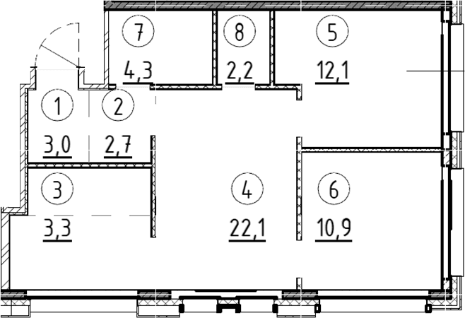 Планировка: 2-комнатная квартира 60,6 м² в ЖК «Дом А»