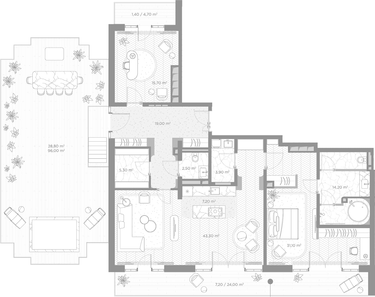 Планировка: 2-комнатная квартира 142,2 м² в ЖК «Николь»