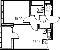 Планировка: 1-комнатная квартира 31,1 м² в ЖК «Аэросити»