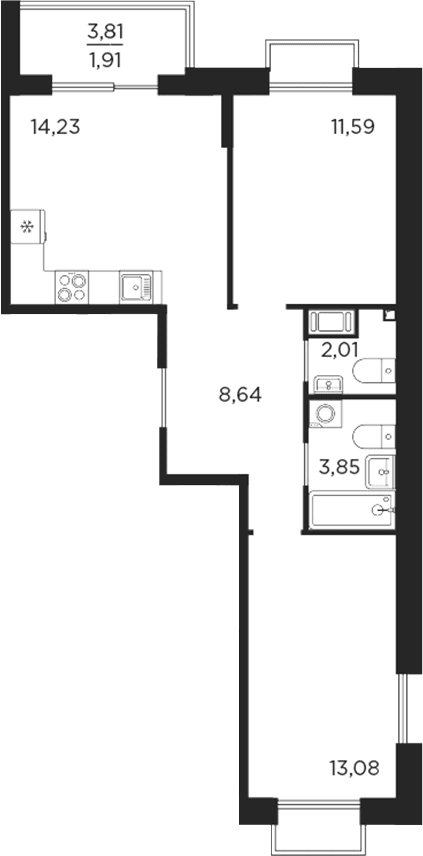 Планировка: 2-комнатная квартира 53,4 м² в ЖК «Респект»
