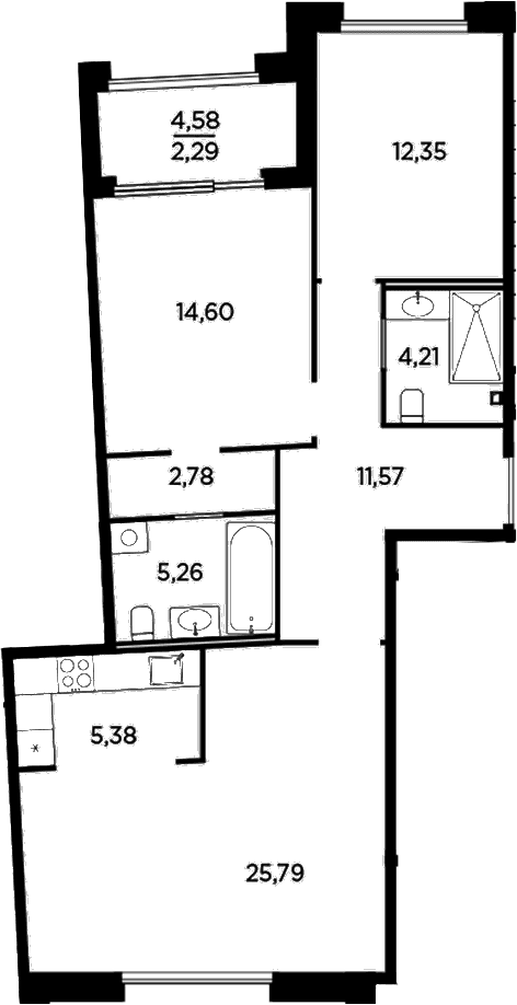 Планировка: 3-комнатная квартира 81,9 м² в ЖК «Акватория»