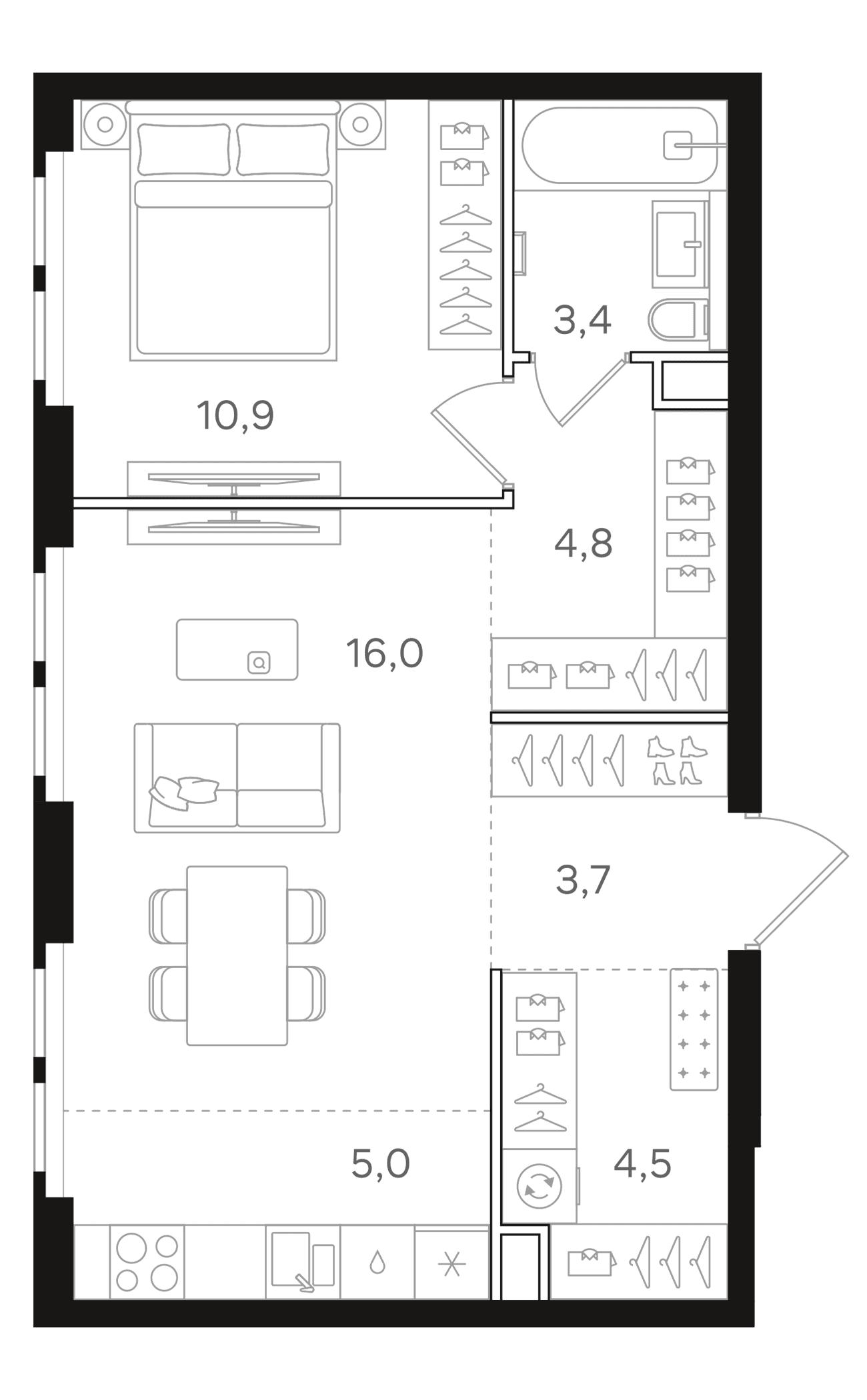 Планировка: Евродвушка 48,3 м² в ЖК «НАЗАРЕ»