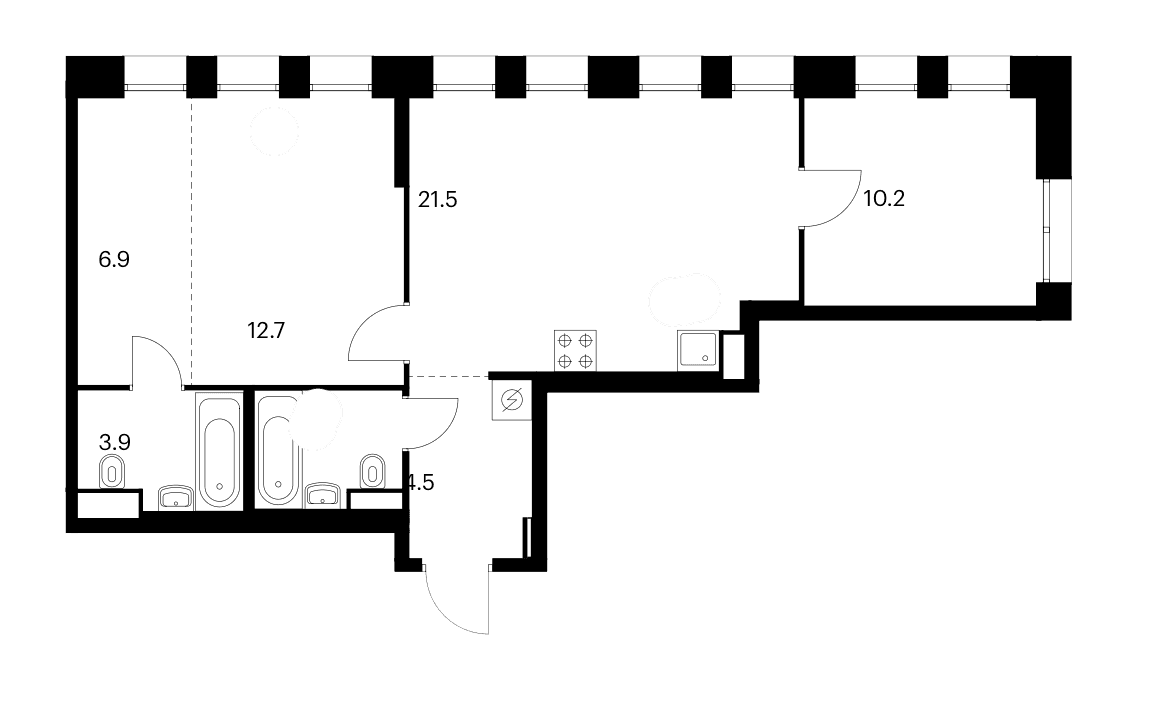 Планировка: 2-комнатная квартира 63,3 м² в ЖК «Строгино 360»