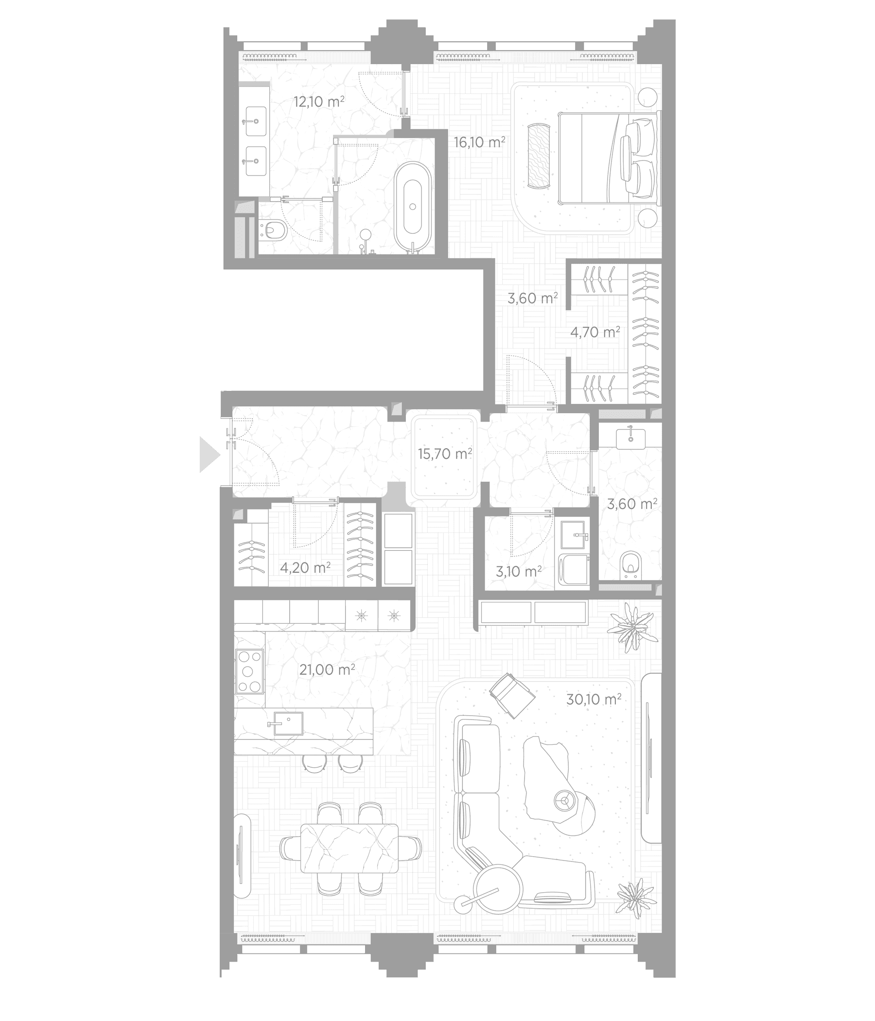 Планировка: 1-комнатная квартира 114,2 м² в ЖК «Николь»